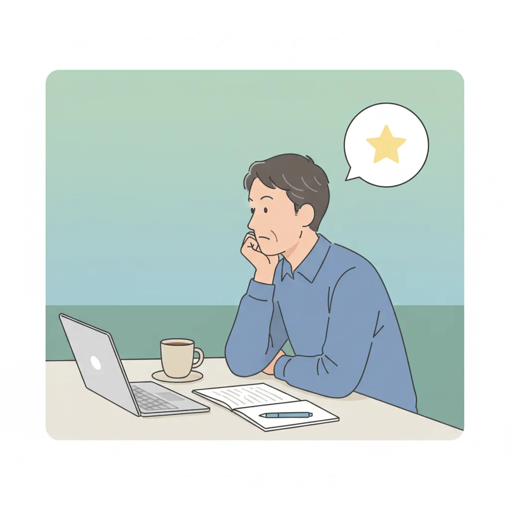 店主がノートパソコンに向かって低評価クチコミの返信文を書いているシーン